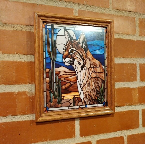 Other - Bobcat in Arizona Desert Stained Glass Style Framed Art Print By Neon Nicho